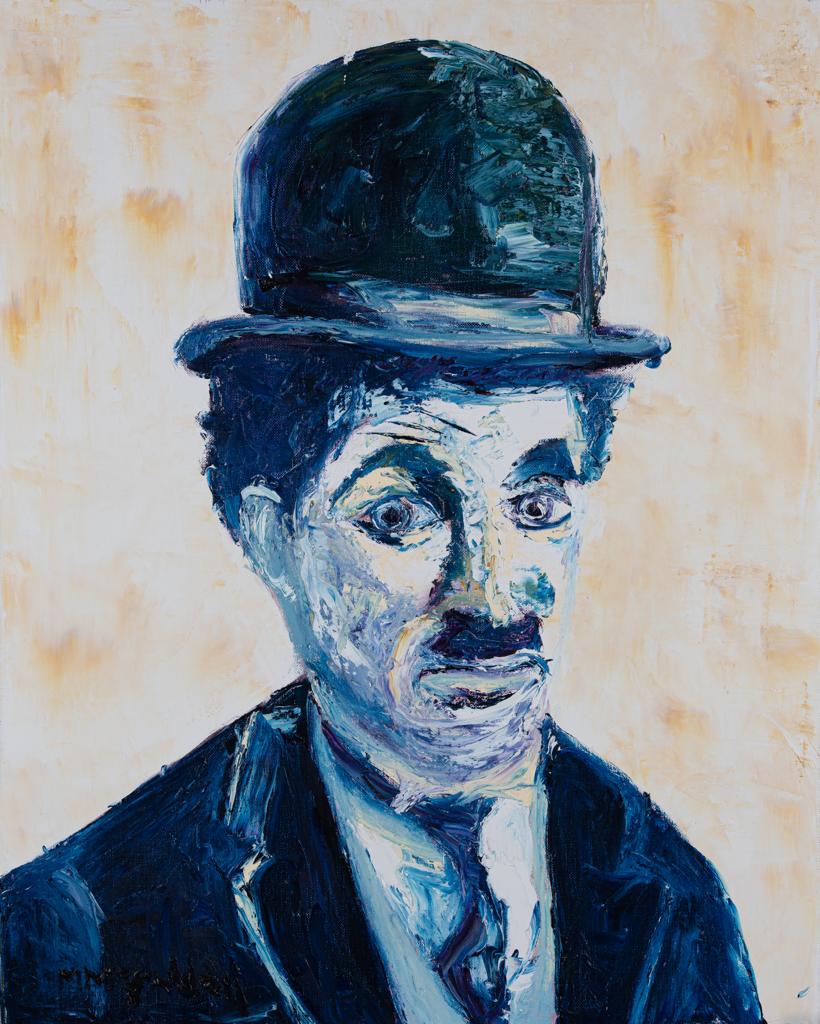 Charlie Chaplin, Oil on canvas, Size: 76cm x 61cm